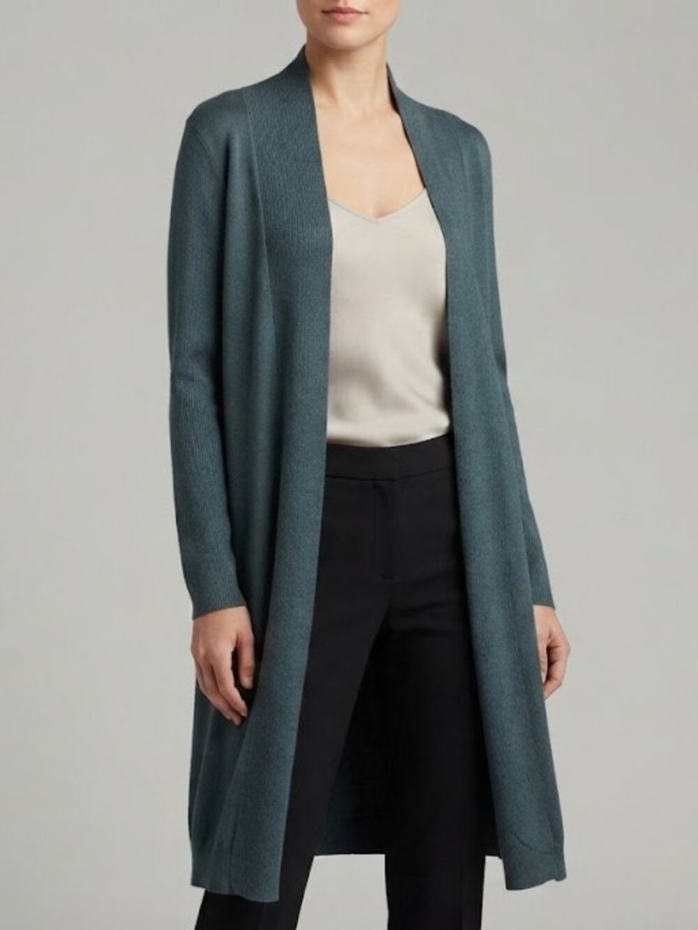 RW&CO. Dark Teal Long Open-Front Cardigan